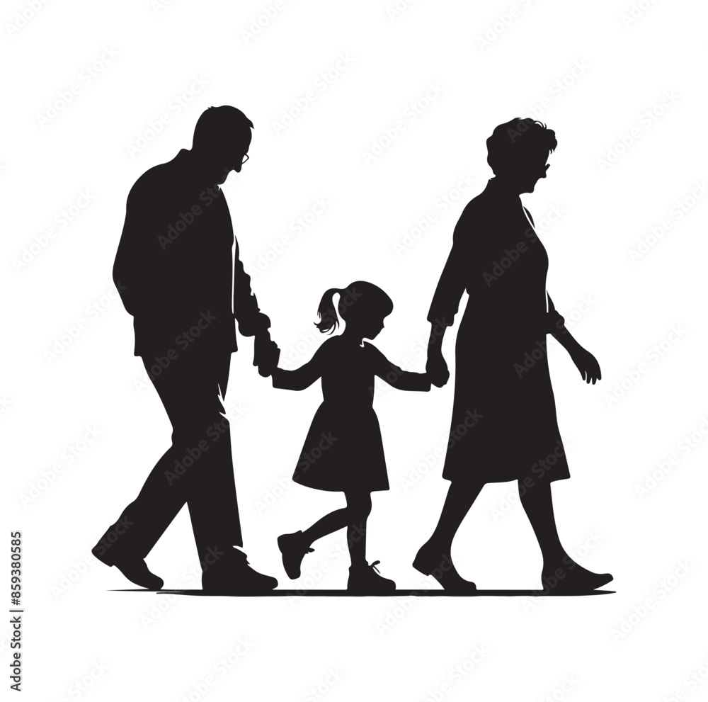 grandparents walking with granddaughter vector silhouette Illustration grandparents walking with granddaughter vector silhouette Illustration