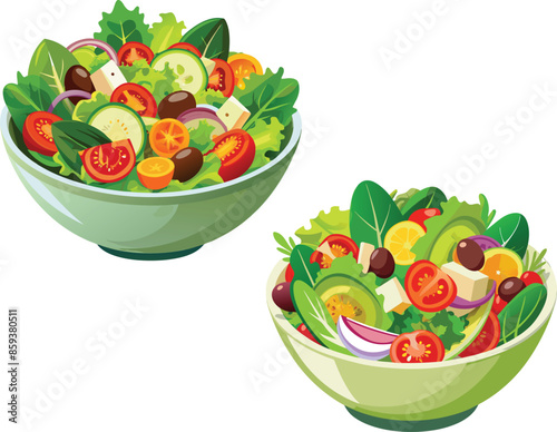 Green bowl overflowing with fresh healthy salad ingredients