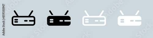 Router icon set in black and white. Network connection signs vector illustration.