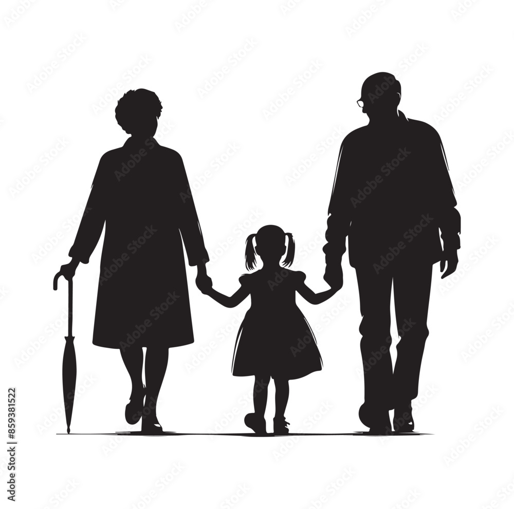 grandparents walking with granddaughter vector silhouette Illustration grandparents walking with granddaughter vector silhouette Illustration