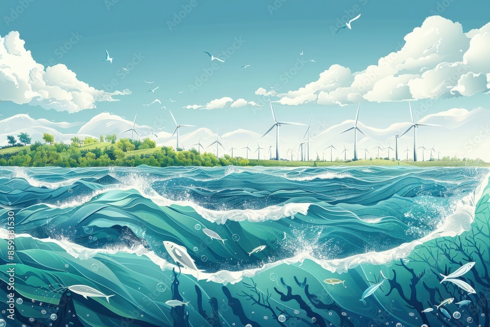 Clipart illustration of generating energy from tidal movements ...
