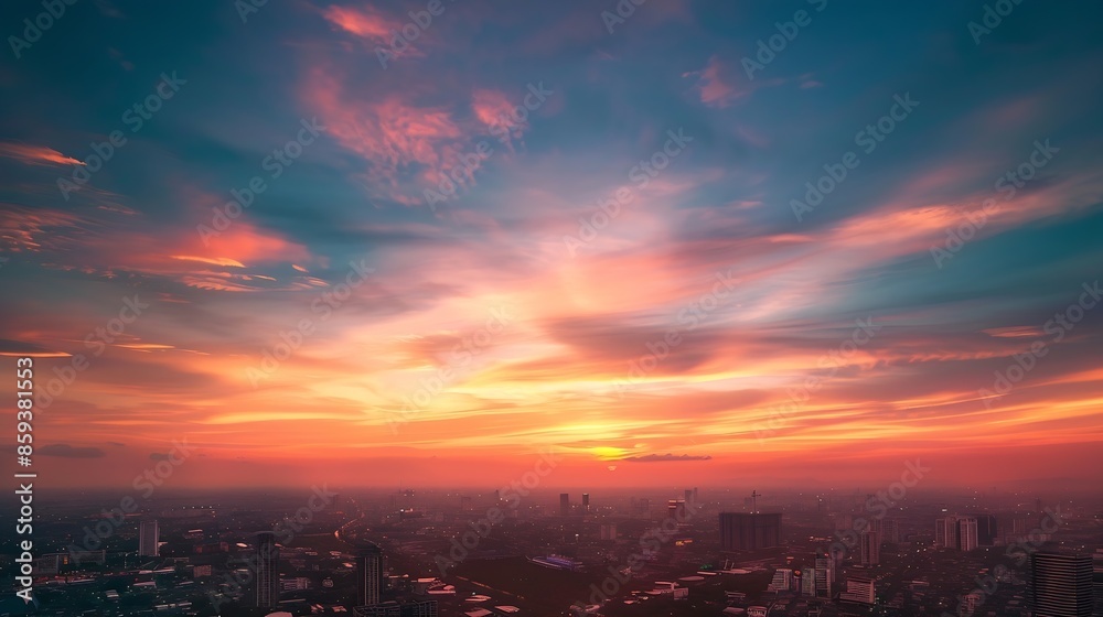 Sky sunset background panorama concept Skyline top view Evening sunset sky and the morning sunrise In the city Colorful with copy space Empty beautiful sky panoramic view twilight time : Generative AI Sky sunset background panorama concept Skyline top view Evening sunset sky and the morning sunrise In the city Colorful with copy space Empty beautiful sky panoramic view twilight time : Generative AI