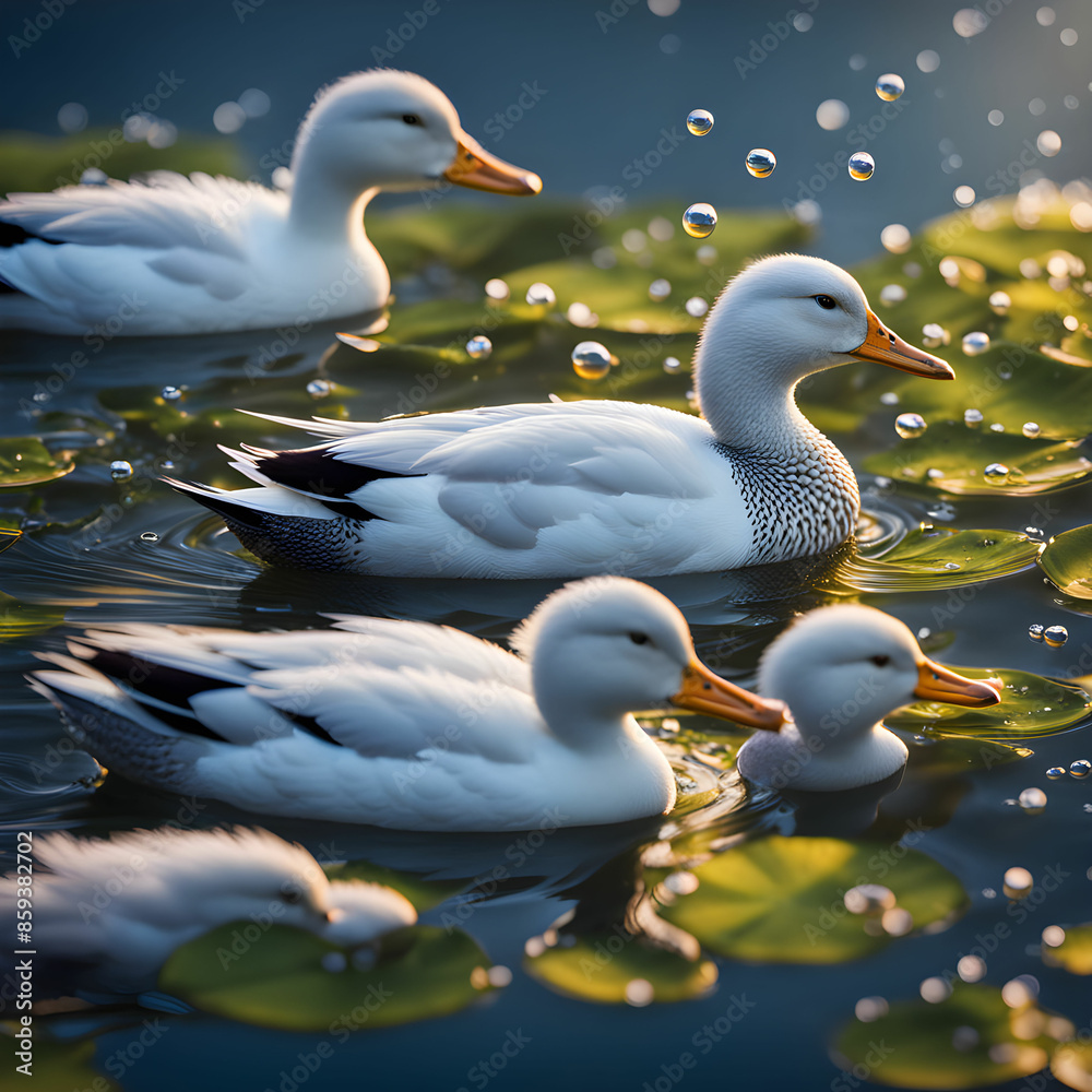 Ducks Calmly Swimming in a Peaceful Pond Ducks Calmly Swimming in a Peaceful Pond