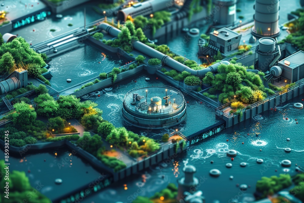 Realistic illustration of a smart ecosystem with AI-driven sensors ...