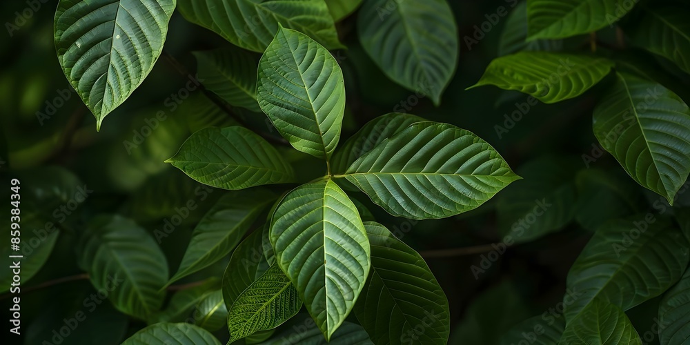 Dark Green Kratom Leaves Closeup on a Mitragyna Speciosa Tree. Concept Closeup Photography, Kratom Leaves, Mitragyna Speciosa, Dark Green, Nature Photography Dark Green Kratom Leaves Closeup on a Mitragyna Speciosa Tree. Concept Closeup Photography, Kratom Leaves, Mitragyna Speciosa, Dark Green, Nature Photography