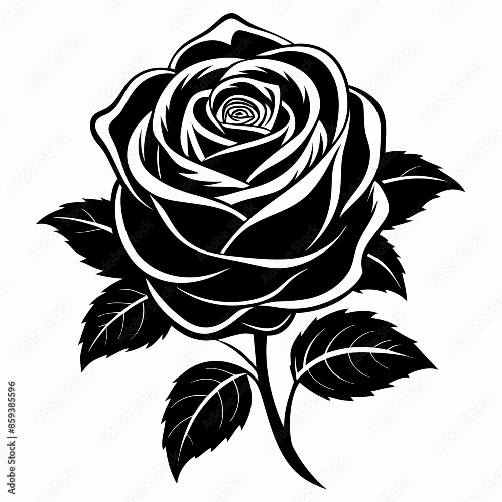 Black and white silhouettes rose flower Black and white silhouettes rose flower
