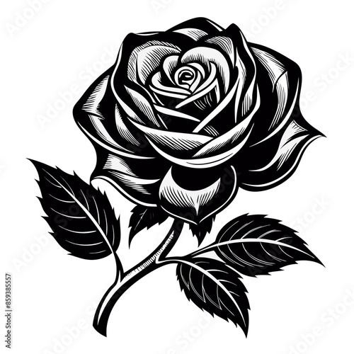 Black and white silhouettes rose flower
