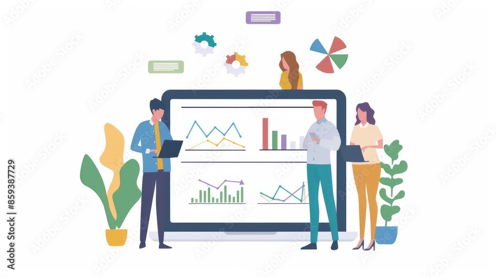 Business, people and office with statistics on tablet for teamwork, collaboration and discussion on company Business, people and office with statistics on tablet for teamwork, collaboration and discussion on company