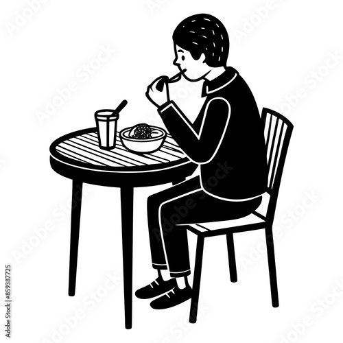 vector illustration sitting and eat at the table