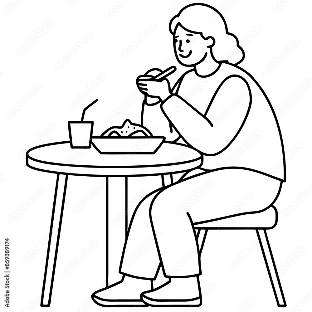 vector illustration sitting and eat at the table vector illustration sitting and eat at the table