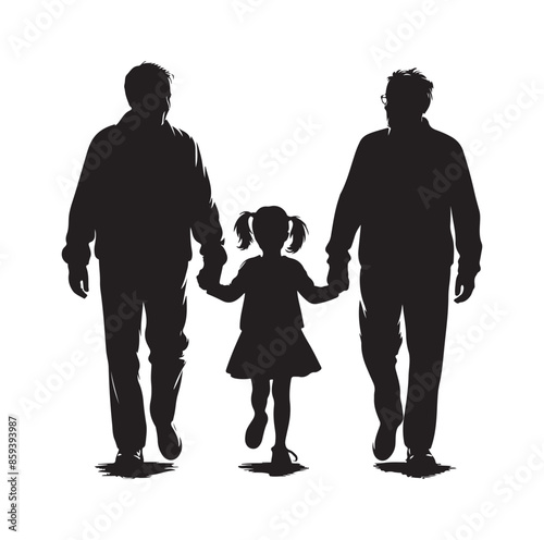 grandparents walking with granddaughter vector silhouette Illustration 