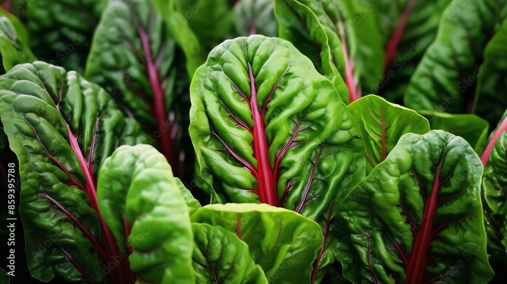 Closeup of Swiss chard leaves in a garden, showcasing intricate details and vibrant colors, ideal for nutrition and superfood themes, isolated white background Closeup of Swiss chard leaves in a garden, showcasing intricate details and vibrant colors, ideal for nutrition and superfood themes, isolated white background