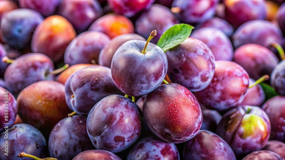 Horizontal Composition of Fresh Plums with Blurred Background and Foreground Horizontal Composition of Fresh Plums with Blurred Background and Foreground