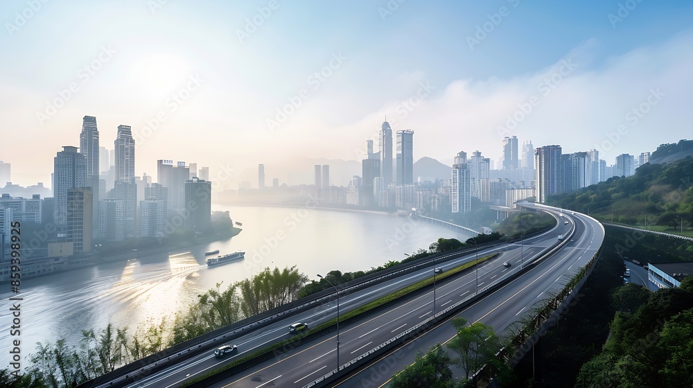 The expressway and the modern city skyline are in Chongqing China : Generative AI The expressway and the modern city skyline are in Chongqing China : Generative AI