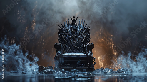 Dazzling crown on a throne, Glowing crown, King, Ruler, Copy space,Space for text,Generative AI,王座の上に眩い王冠、光り輝く王冠、キング、支配者、コピースペース,テキスト用スペース,Generative AI