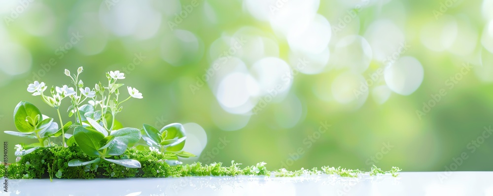 Closeup of fresh green plants and flowers with soft focus nature background, perfect for spring and nature themed projects. Closeup of fresh green plants and flowers with soft focus nature background, perfect for spring and nature themed projects.