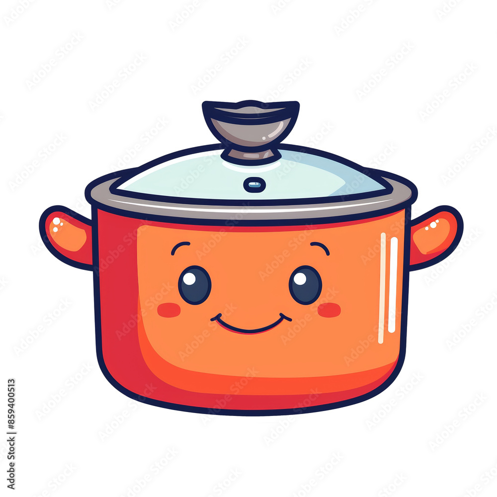 Cute cartoon saucepan with smiling face. A fun and playful image suitable for children's content and kitchen-related materials. Cute cartoon saucepan with smiling face. A fun and playful image suitable for children's content and kitchen-related materials.