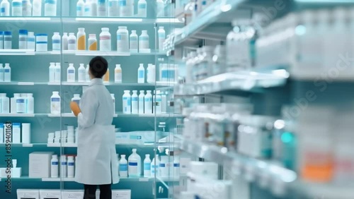 Footage of a pharmacist preparing medication in a pharmacy
