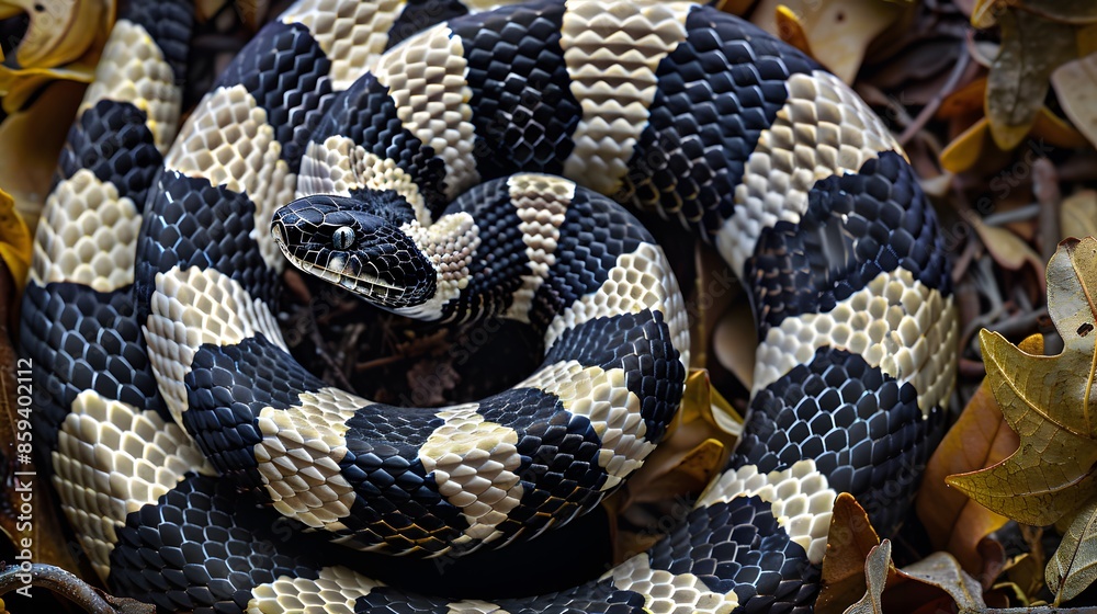 Fototapeta premium Snow eastern kingsnake, Lampropeltis getula californiae.