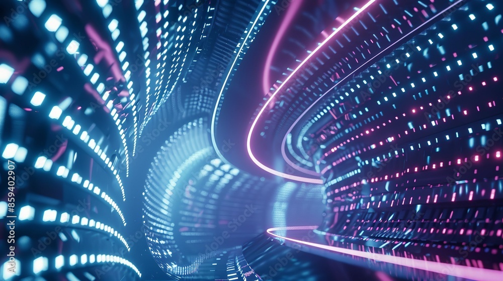 A futuristic cityscape with neon lights and a spiral tunnel A futuristic cityscape with neon lights and a spiral tunnel