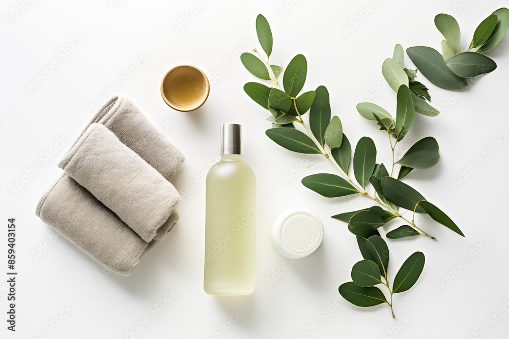 Bottle of lotion next to roll of toilet paper. Generative AI Bottle of lotion next to roll of toilet paper. Generative AI