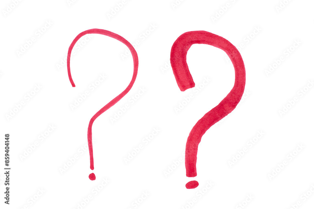 Two red question marks drawn with marker on transparent background Two red question marks drawn with marker on transparent background