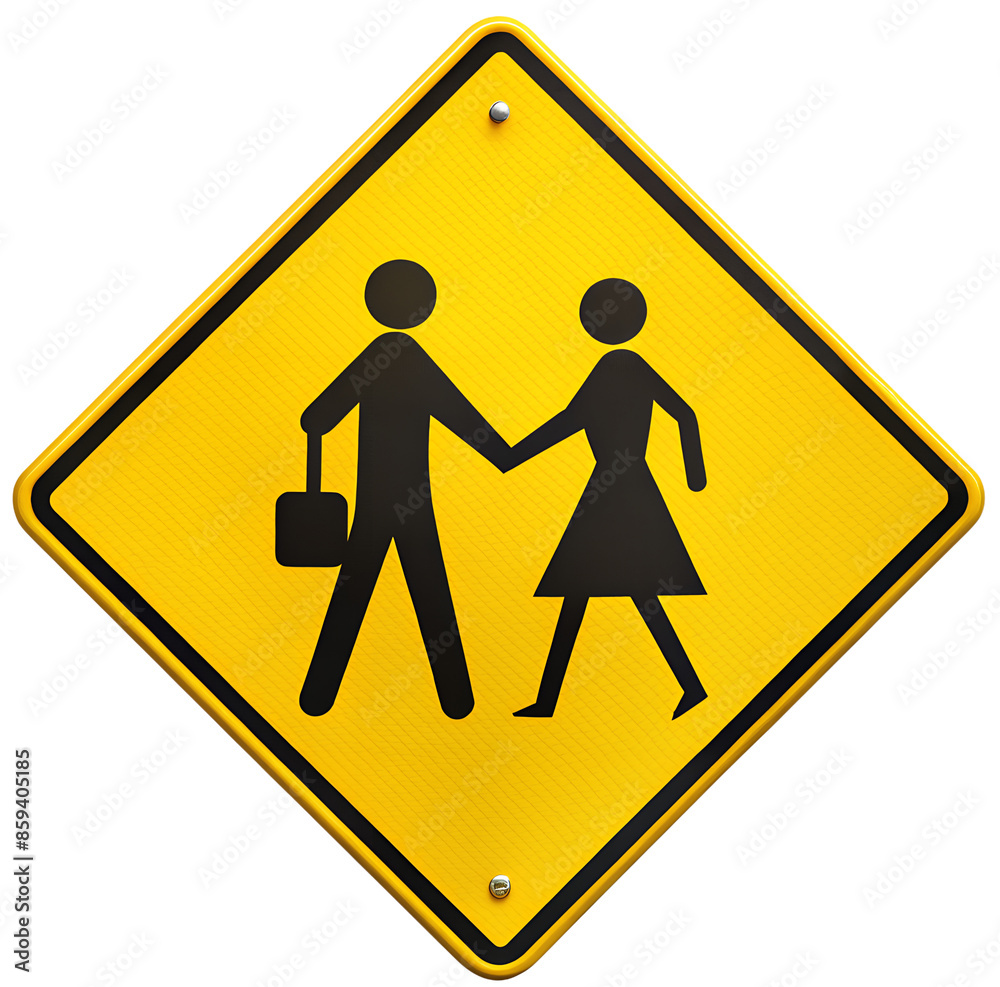 A bright yellow empty school crossing sign,generative ai A bright yellow empty school crossing sign,generative ai