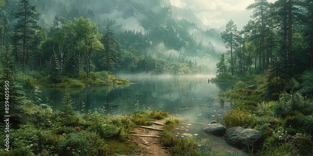 Fototapeta premium Misty Morning by the Lake