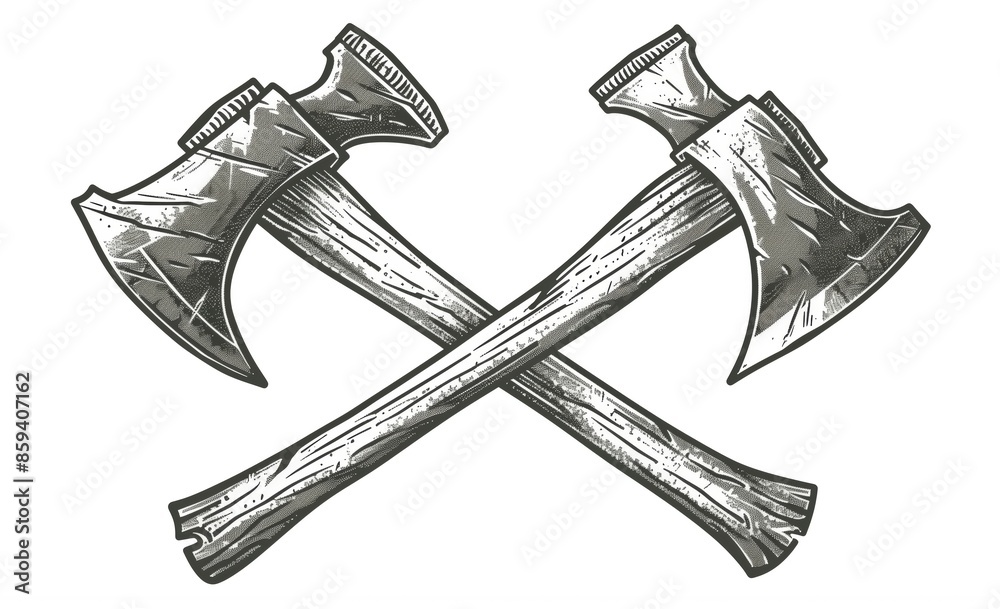 Crossed Battle Axes Illustration in Monochromatic Style Crossed Battle Axes Illustration in Monochromatic Style