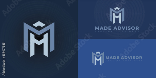 Abstract initial hexagon letters MA or AM logo in blue color isolated on multiple background colors. The logo is suitable for business and consulting home logo vector design illustration inspiration