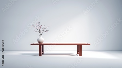 Elegant huanghuali wood table in traditional Chinese design, intricate grain patterns beautifully displayed, clean background to emphasize the wood's natural beauty photo