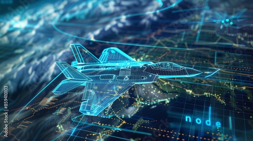 Digital Model of Fighter Jet Over World Map
