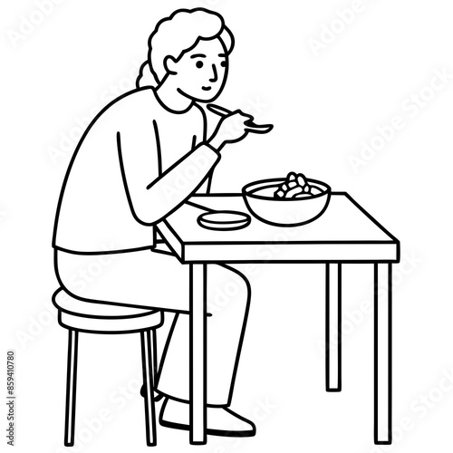 vector illustration sitting and eat at the table