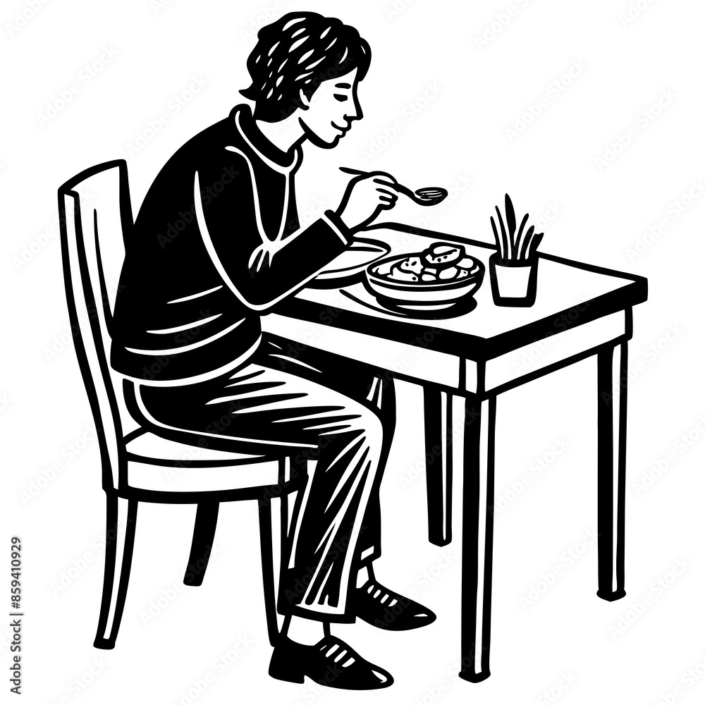 vector illustration sitting and eat at the table vector illustration sitting and eat at the table