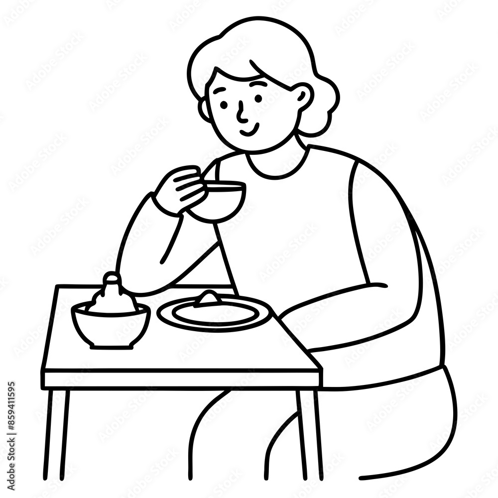 vector illustration sitting and eat at the table vector illustration sitting and eat at the table