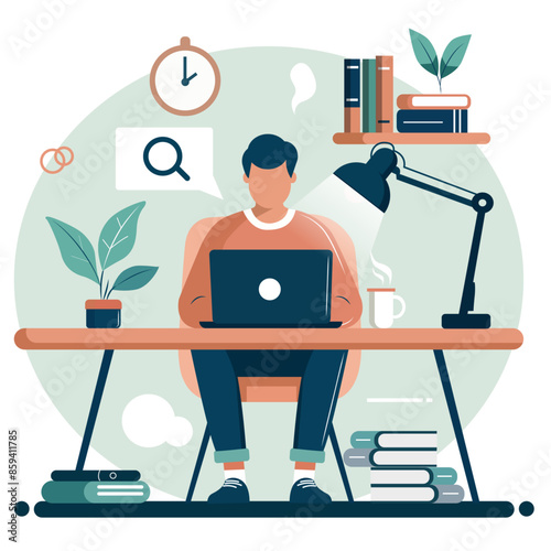Person Working at Desk Vector Illustration