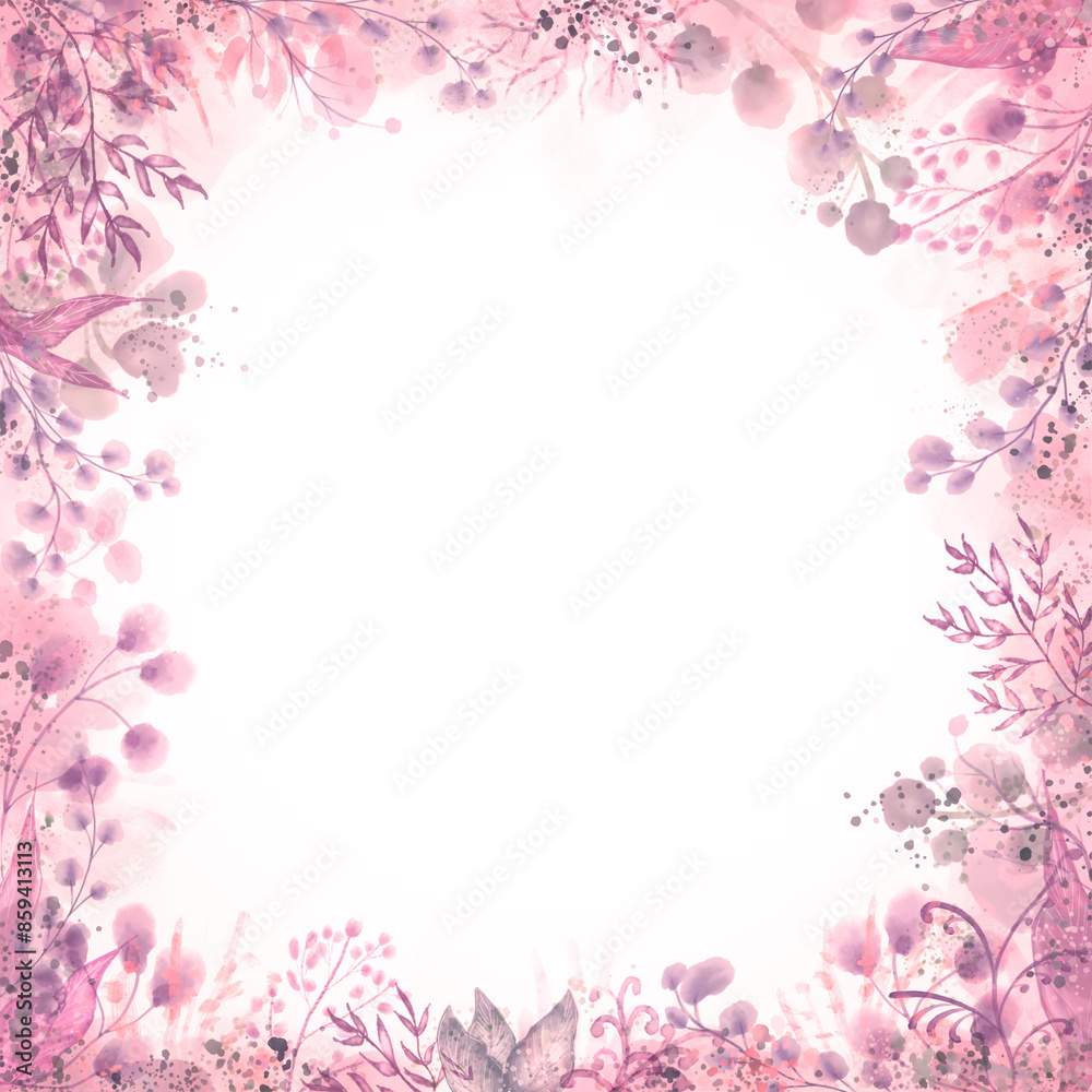 Self digital painted floral frame with copy space in the middle - digital illustration Self digital painted floral frame with copy space in the middle - digital illustration