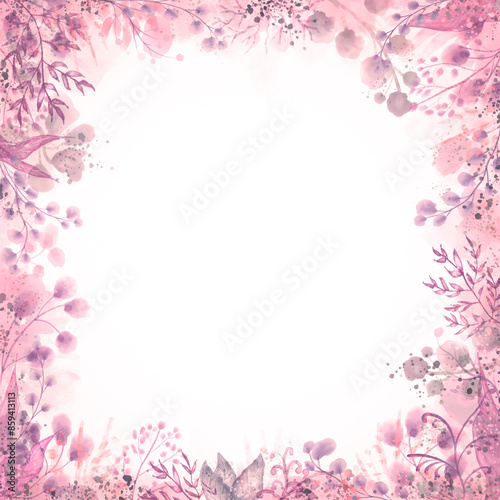 Self digital painted floral frame with copy space in the middle - digital illustration