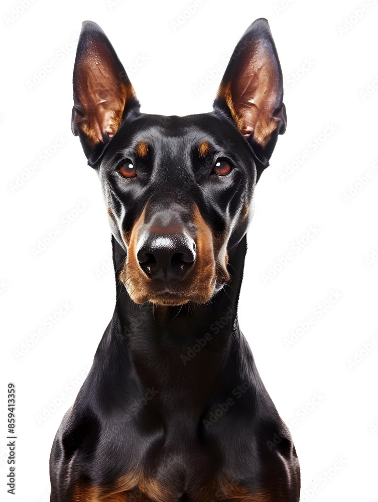 Closeup portrait of doberman sitting in front of camera isolated on background Closeup portrait of doberman sitting in front of camera isolated on background