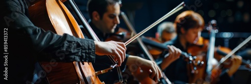 A behind-the-scenes photograph of musicians preparing for a concert, focusing on a cellist tuning their instrument photo