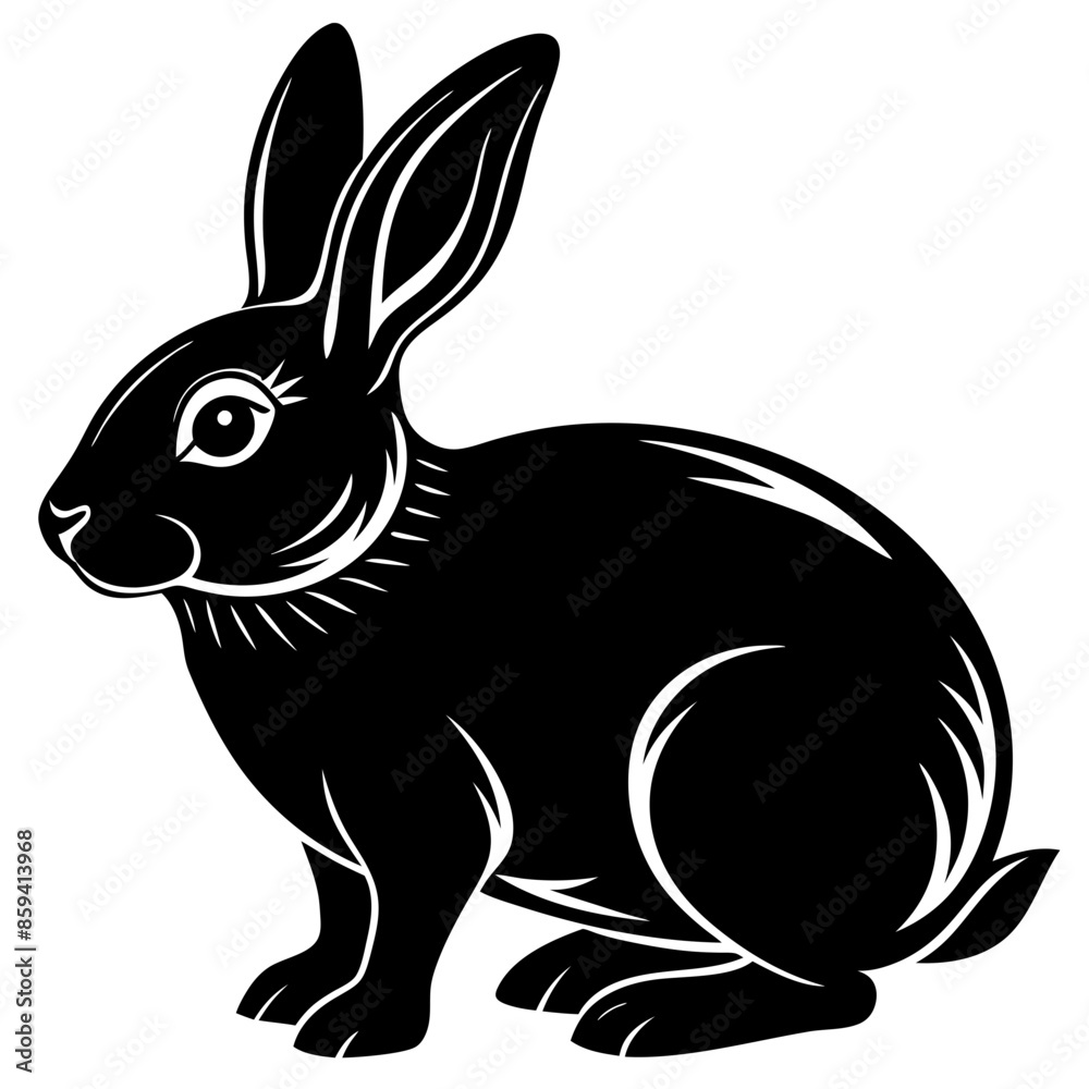 Obraz premium Rabbit shadow on white background, rabbit silhouettes