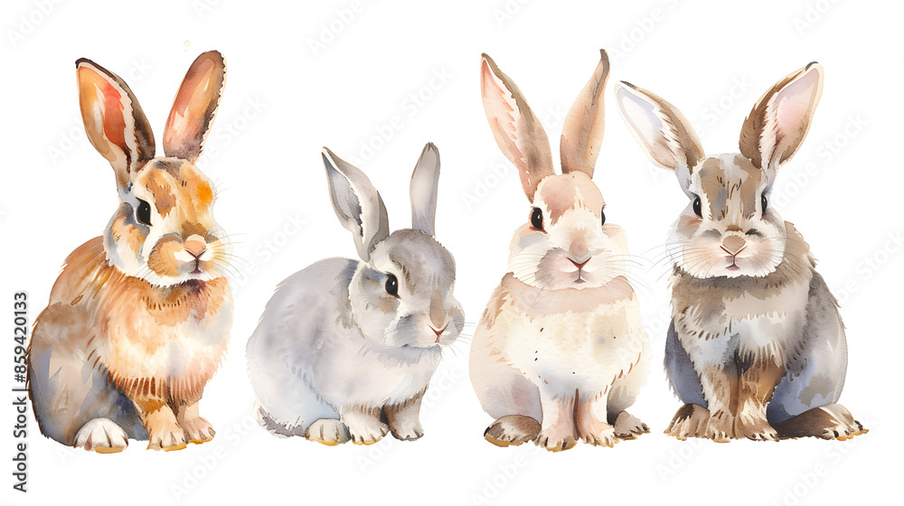 Collection of cute rabbits watercolor isolated on a white background Collection of cute rabbits watercolor isolated on a white background