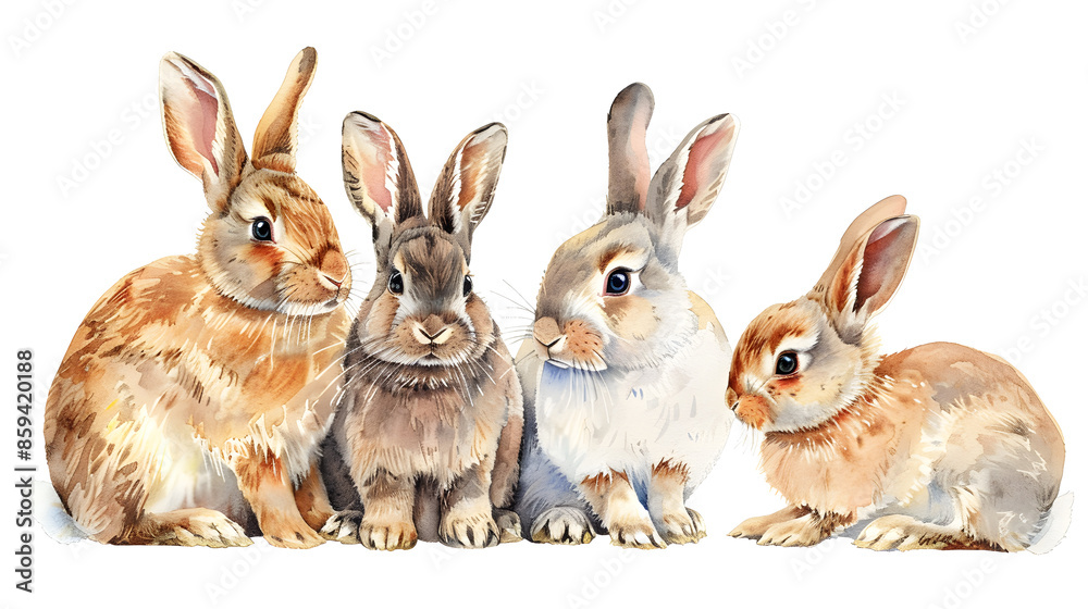Collection of cute rabbits watercolor isolated on a white background Collection of cute rabbits watercolor isolated on a white background