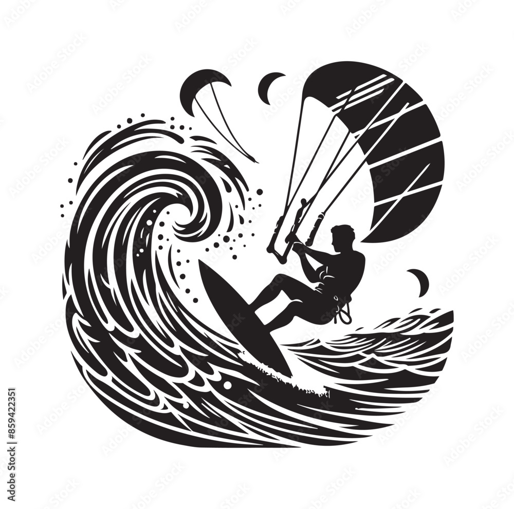 kitesurfing silhouette illustration icon vector kitesurfing silhouette illustration icon vector