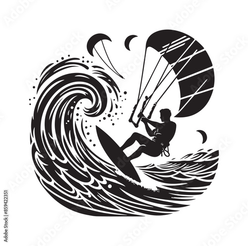 kitesurfing silhouette illustration icon vector