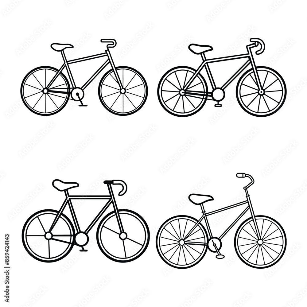 Obraz premium 4 set bicycle line art vector art illustration