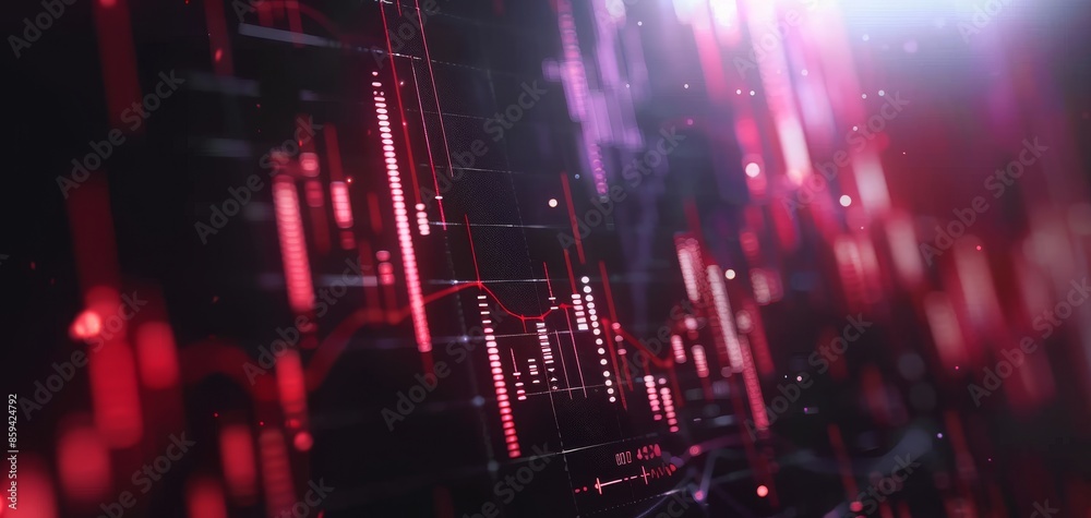 A red and purple background with a bunch of lines and dots