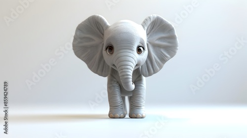 Adorable Gray Elephant Baby in White Studio with Playful Smile photo