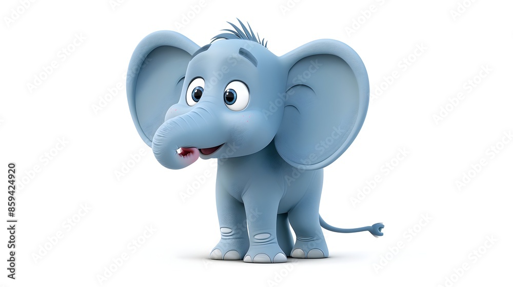 Cute Blue Cartoon Elephant Exploring the World with a Playful Smile