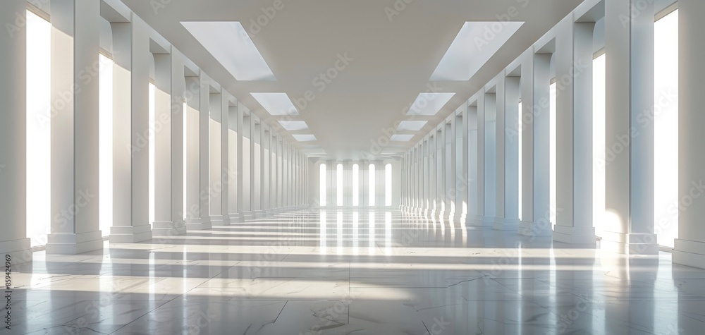 Obraz premium A large, empty room with white pillars and a white ceiling